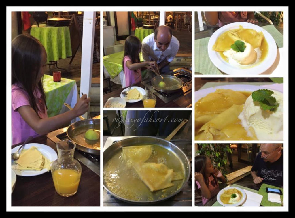 What we enjoyed most watching and Elisa also partake in the cooking is the Crepe Suzette.